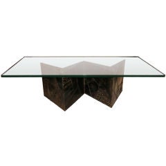 Signed Paul Evans Studio Welded 
Patinated Steel Coffee Table