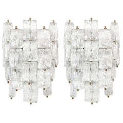 Pair of Venini Textured Glass and Brass Sconces 11
