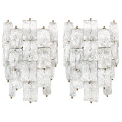 Pair of Venini Textured Glass and Brass Sconces