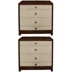 Pair of Tommi Parzinger Leather Front Mahogany Dressers