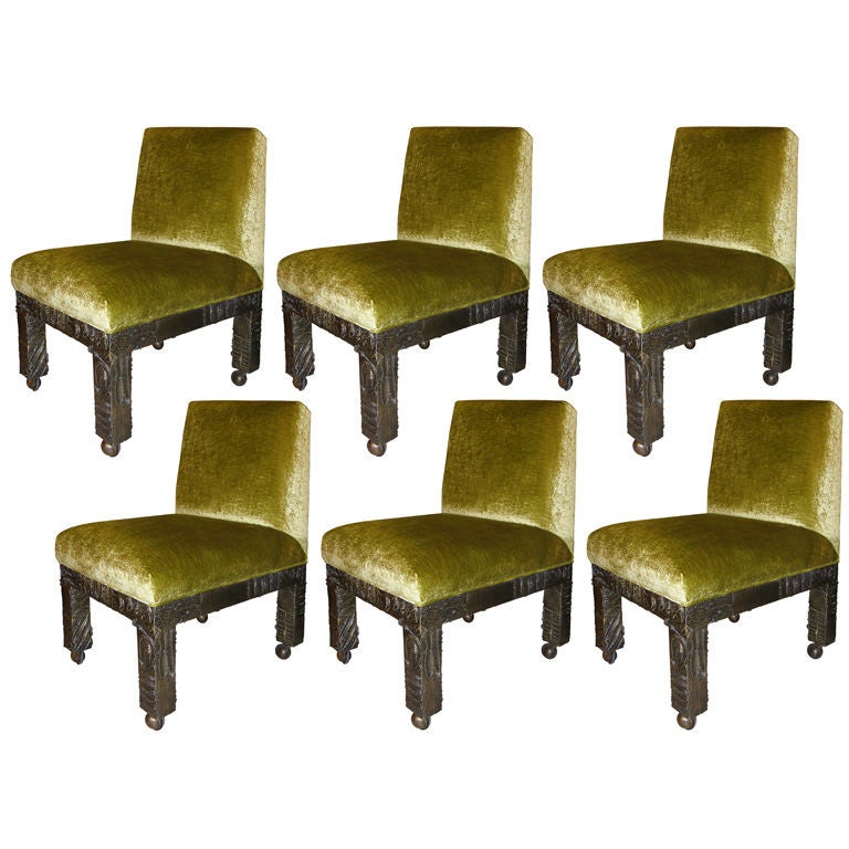 Set of Six Signed Paul Evans Sculpted Bronze Dining Chairs For Sale