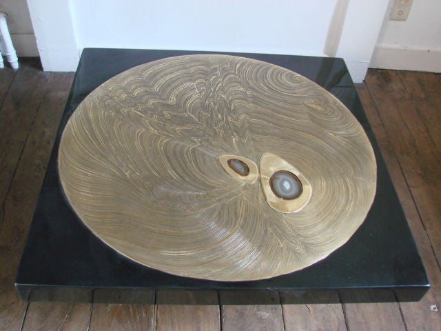 Belgian Black Resin and Etched Bronze Coffee Table By Jean Claude Dresse