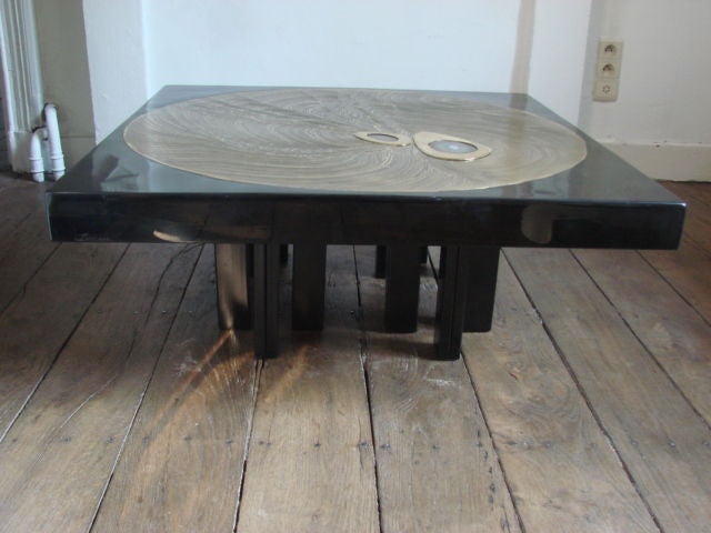 Black Resin and Etched Bronze Coffee Table By Jean Claude Dresse 1