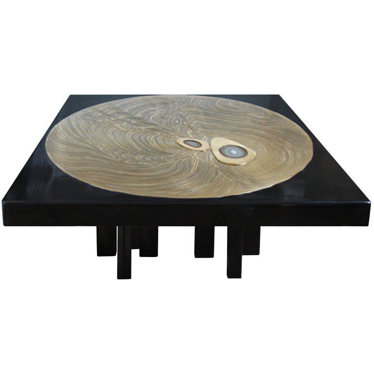 Black Resin and Etched Bronze Coffee Table By Jean Claude Dresse