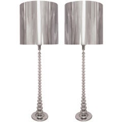 Pair of Polished Nickel Floor Lamps with Polished Nickel Shades 4