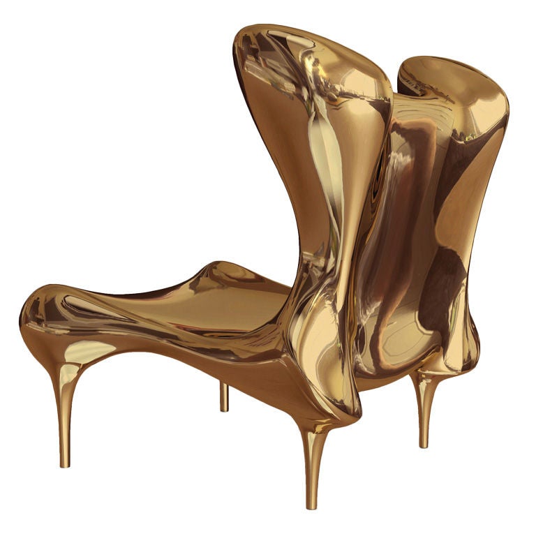 Riemann Chair in Mirror Polished Gilt Bronze For Sale
