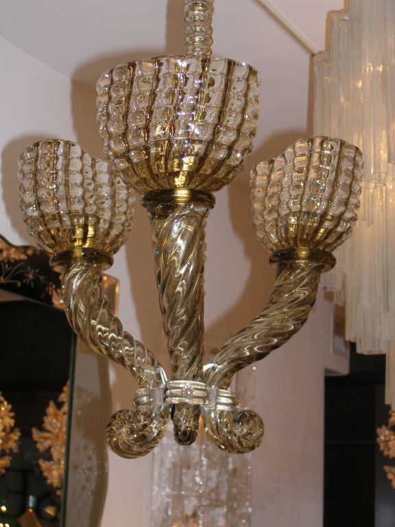Early Barovier Smoky Topaz Three-Arm Chandelier In Excellent Condition For Sale In New York, NY