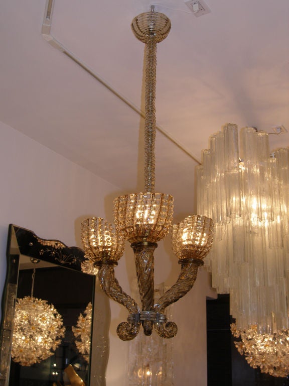 20th Century Early Barovier Smoky Topaz Three-Arm Chandelier For Sale