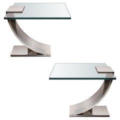 Pair of Polished Nickel and Glass Side Tables 11