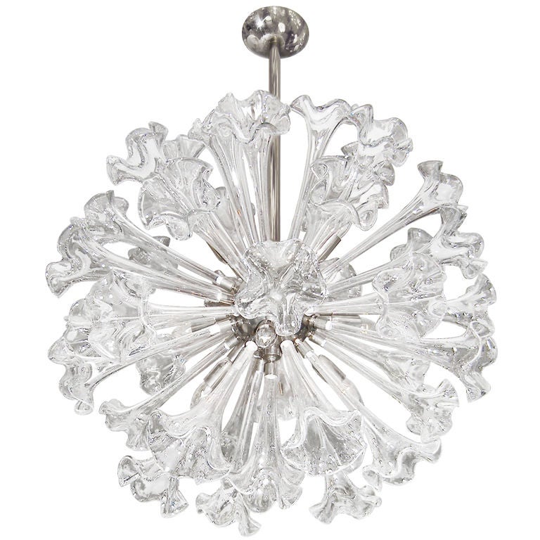 Murano Nickel and Glass Flower Chandelier For Sale