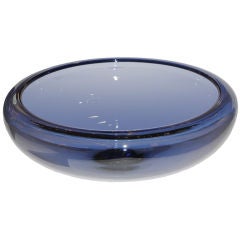 Signed Per Lutken for Holmegaard Large Blue Glass Bowl C. 1955