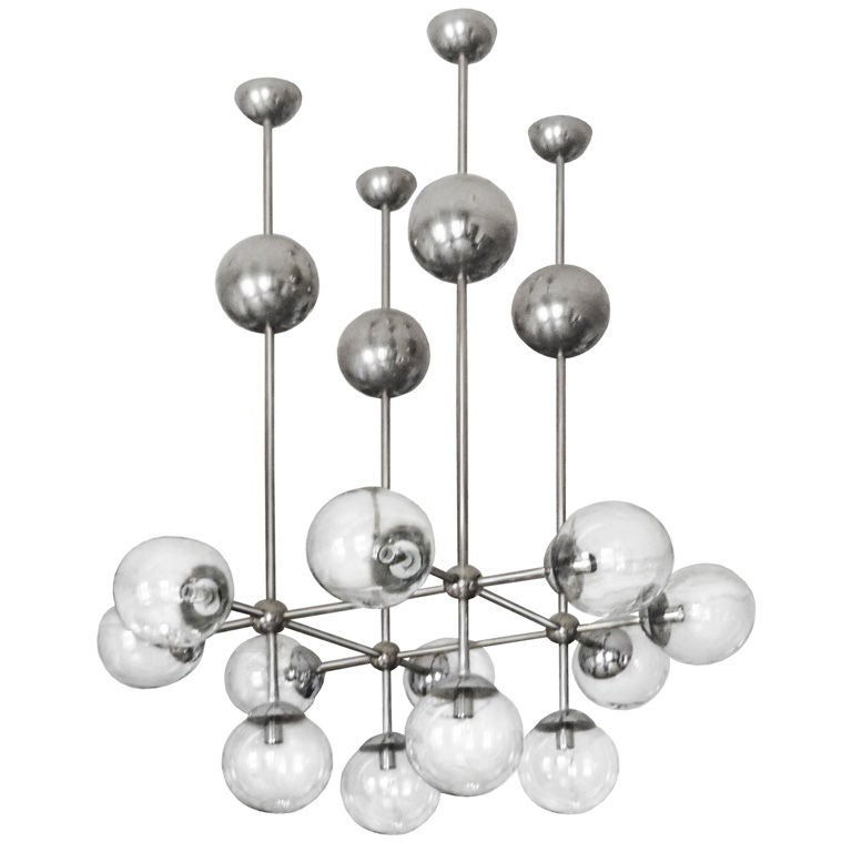 German Nickel Chandelier with Nickel and Glass Globes For Sale