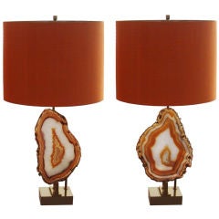 Pair of Willy Daro Bronze and Agate Lamps