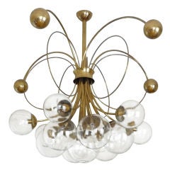 German Brass Chandelier with Circular Brass Rings and Glass Globes 7
