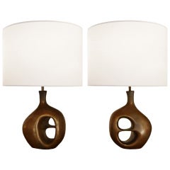 Pair of Robert Phandeve Cast Bronze Resin Lamps