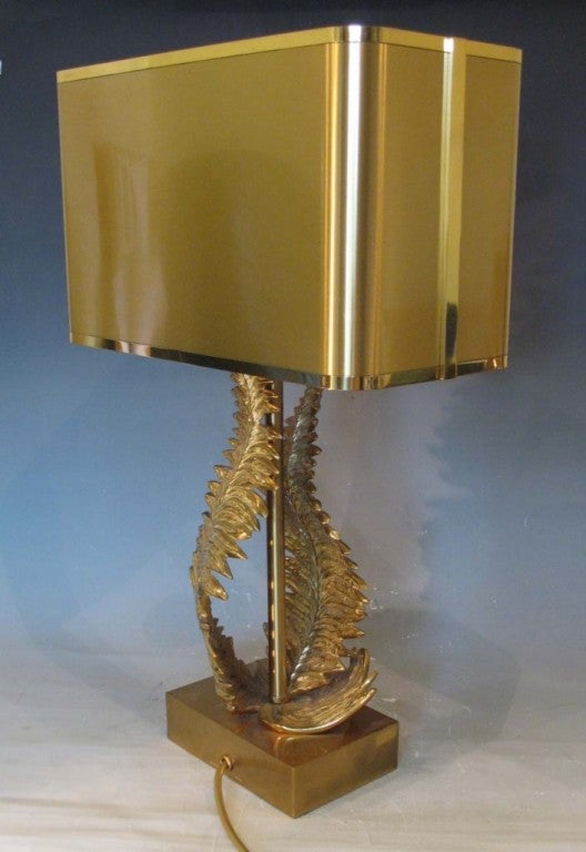 20th Century Signed Maison Charles Bronze Fern Lamp