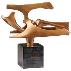 Signed Fred Brouard Abstract Gilt Bronze Sculpture