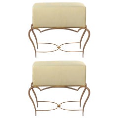 Pair of Rene Drouet Gilt Bronze Upholstered Benches