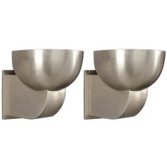 Pair of French Modernist Brushed Nickel Sconces