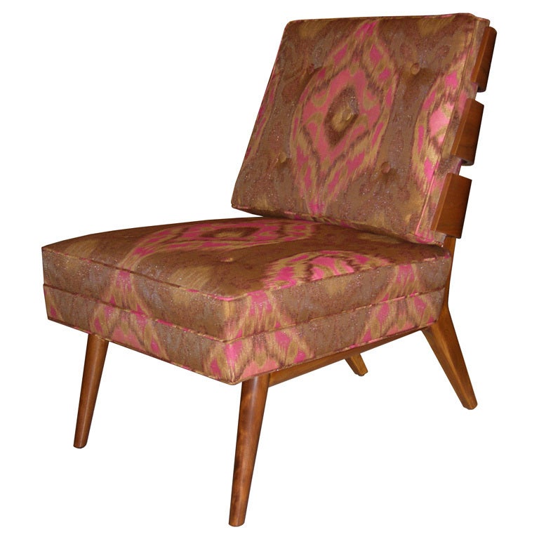 Rare T.H. Robsjohn-Gibbings Walnut Slat Back Chair For Sale