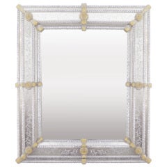 Murano Etched Mirror with Pale Amber Glass Detail 4
