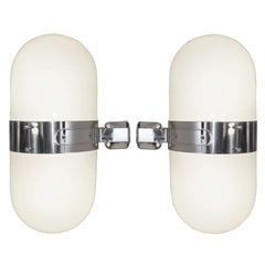 Pair of Italian Glass and Chrome Sconces