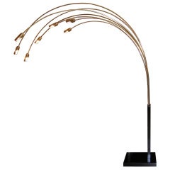 Italian Brass & Blackened Steel 7 Arm Floor Lamp