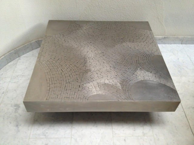 Signed Stainless Steel Coffee Table by Jean Claude Dresse 1