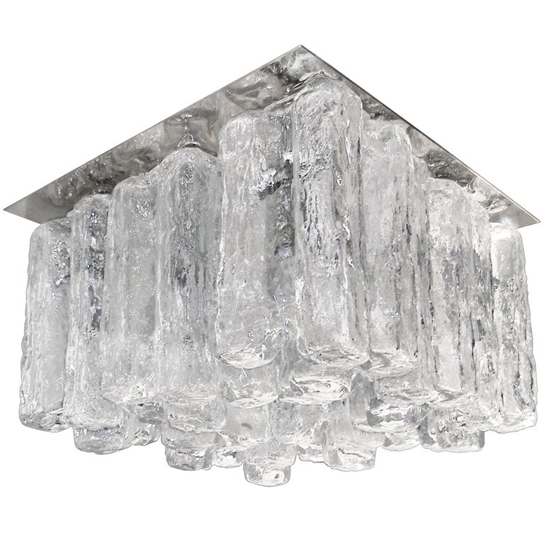 Kalmar Glass and Polished Stainless Steel Ceiling Fixture For Sale