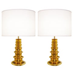 Pair of Johanfors Gold Glass Lamps