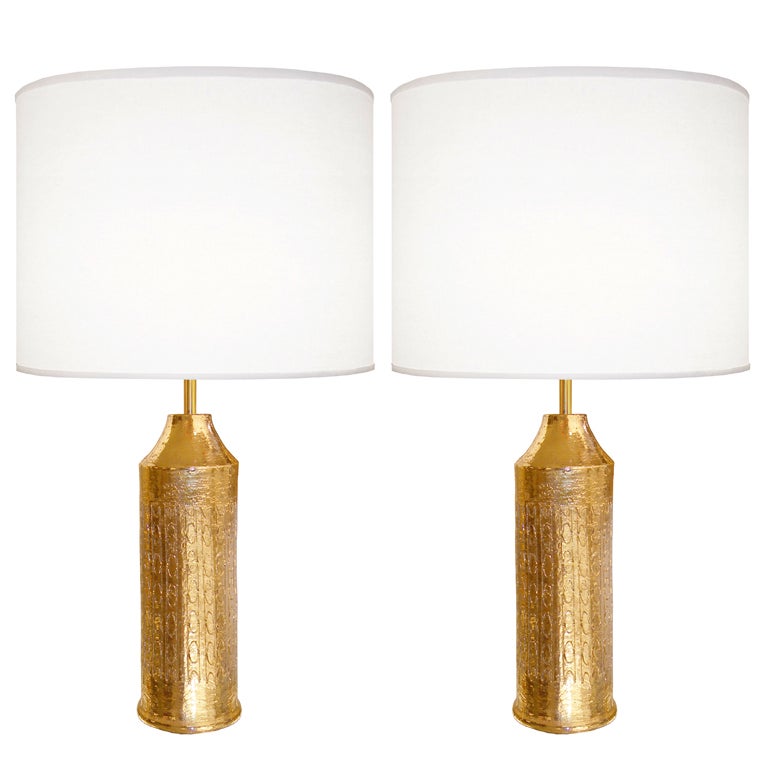 Pair of Italian Gold Ceramic Lamps For Sale