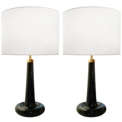 Pair of Michael Bang for Holmegaard Green Glass Lamps