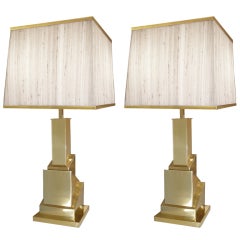 Paire de lampes cubistes en laiton signées Romeo Rega