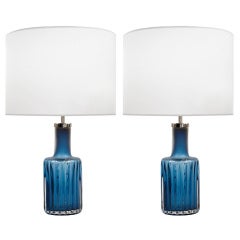 Pair of  Blue Glass Lamps by Ove Sandeberg for Kosta Boda