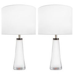 Pair of Nils Landberg for Orrefors White Glass Lamps