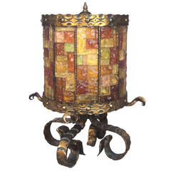 Large Patined Bronze and Glass Lamp in the Style of Poliarte 9
