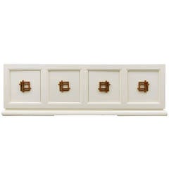 James Mont Four-Door, Lacquered Cabinet with Large Brass Pulls