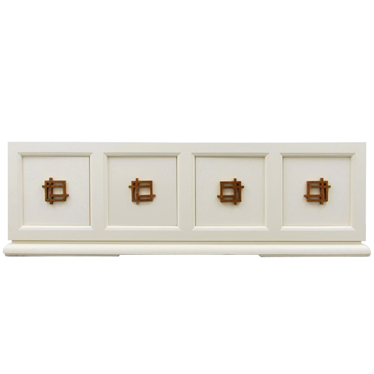 James Mont Four-Door, Lacquered Cabinet with Large Brass Pulls