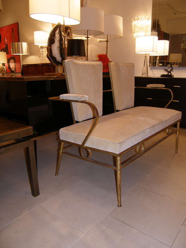 Rene Prou Gilt Bronze Settee In Excellent Condition In New York, NY