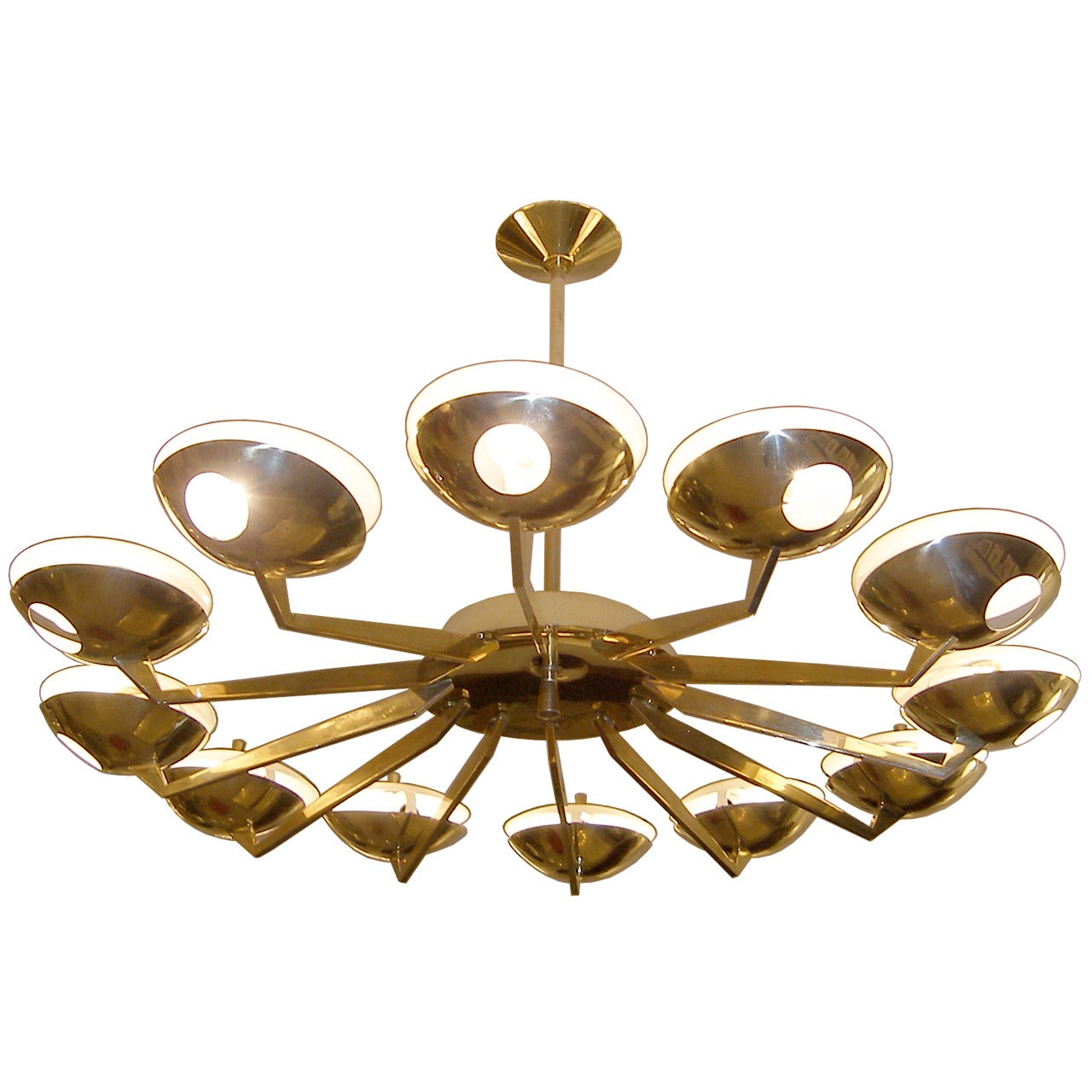 Stilnovo Twelve-Arm Brass and Glass Chandelier For Sale