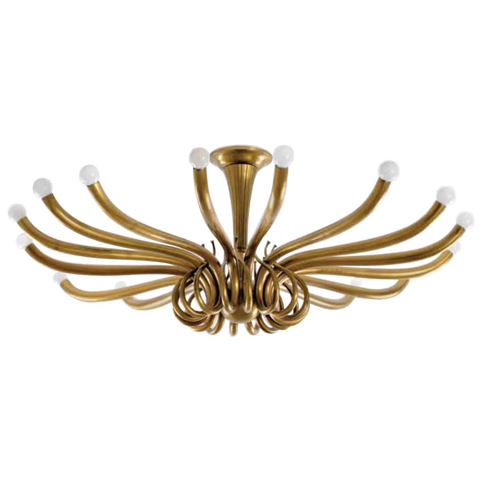 Oscar Torlasco Large Brass Ceiling Fixture For Sale