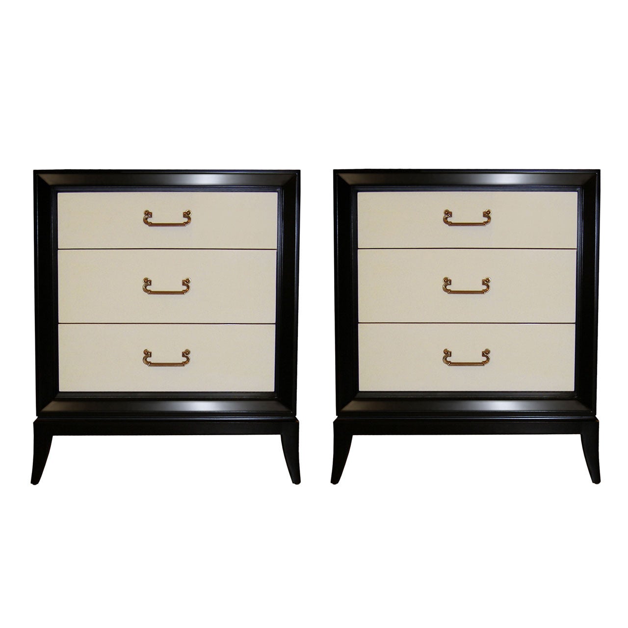 Pair of Ebonized Mahogany and Parchment Side Tables For Sale