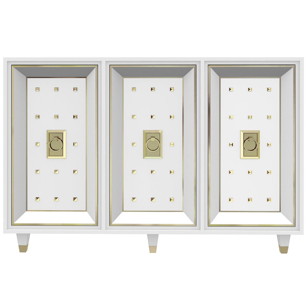 White Lacquered and Brass Credenza For Sale