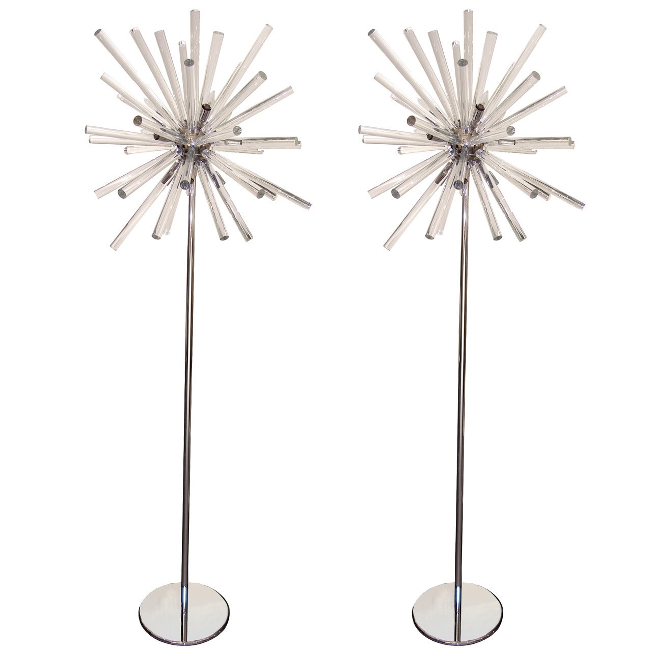 Pair of Stainless Steel and Glass Sputnik Floor Lamps For Sale