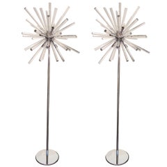 Pair of Stainless Steel and Glass Sputnik Floor Lamps