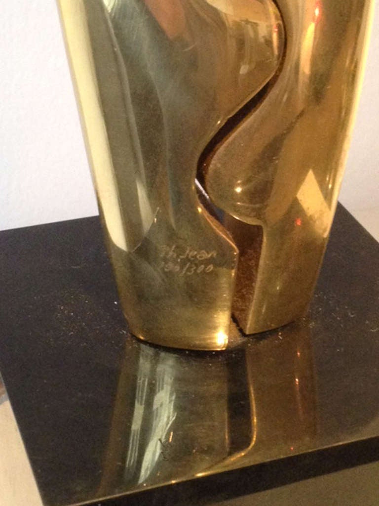 Signed Philippe Jean Abstract Cast Bronze Lamp