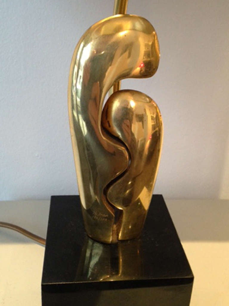 Signed Philippe Jean Abstract Cast Bronze Lamp In Excellent Condition For Sale In New York, NY