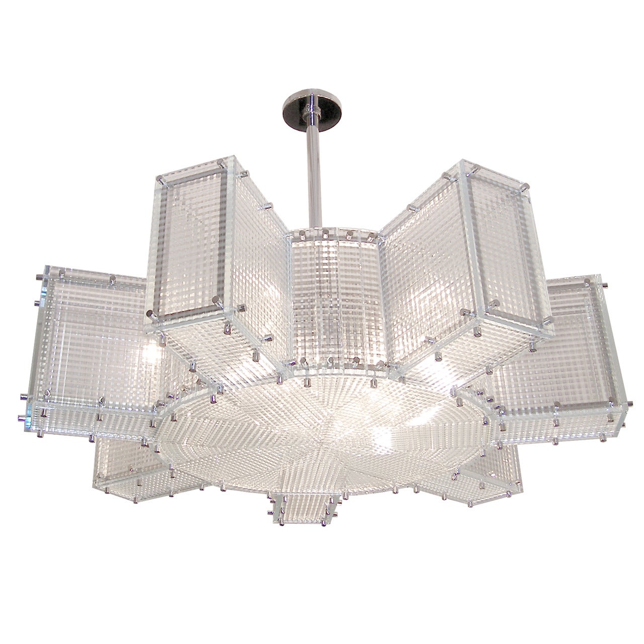 Hypoid Glass and Polished Nickel Chandelier For Sale