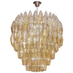Vintage Venini Amber and Gray Polyhedral Glass Chandelier