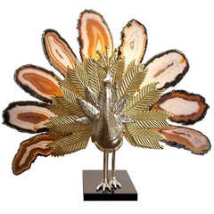 Willy Daro Bronze Peacock Lamp with Agate Stones 12